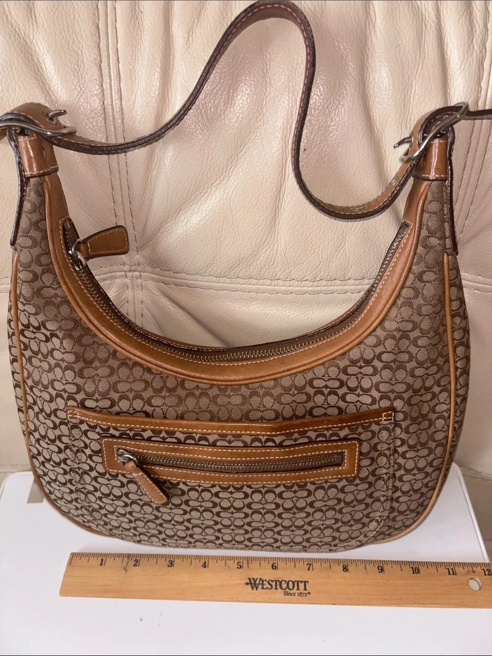 Coach Vintage Brown Signature Hobo with Tan Trim